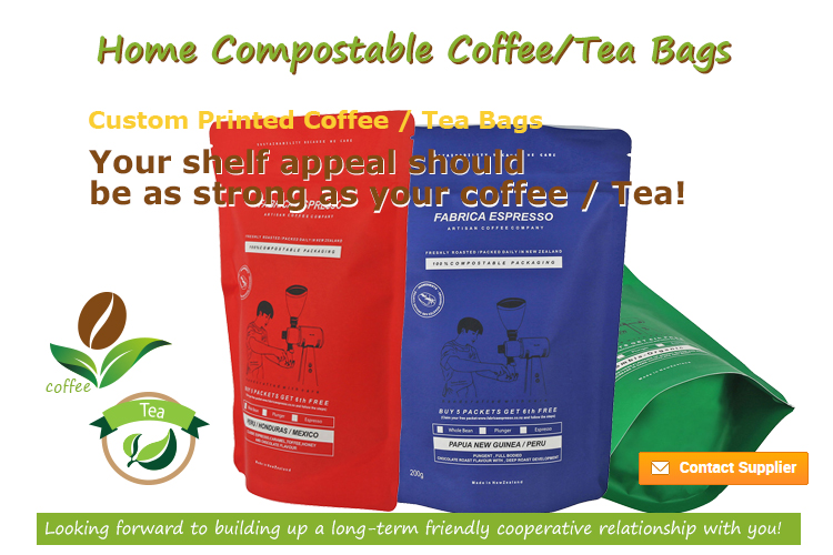 Custom Printed Food Grade Home Compostable Kraft Paper PLA Stand Up