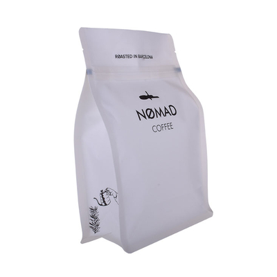 Custom Resealable White Kraft 250g Flat Bottom Coffee Bags with Valve